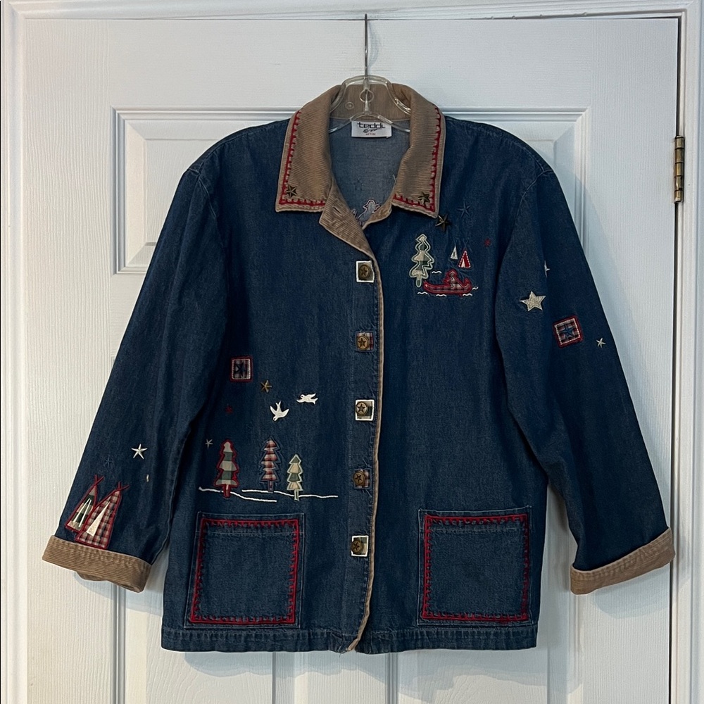 Vintage - Teddi Blue Button Down Shirt with Embroidered Accents